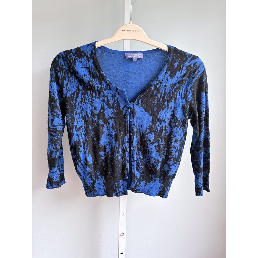 Vivienne Tam Blue Black Floral Print Cardigan Size M